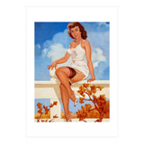 Beautiful Pinup Girl Posing On A Fence (Print Only) thumbnail