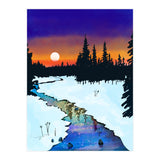 Purple Midnight, Snow River Full Moon Nature Landscape Painting, Winter Travel Adventure Places (Print Only) thumbnail