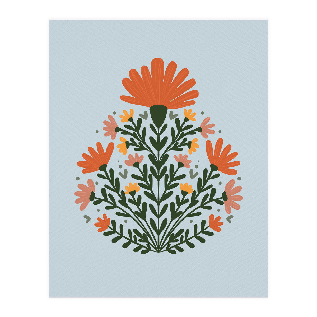 Symmetrical floral bouquet - orange and green (Print Only)