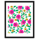 Floral Forever, Colorful Summer Garden Botanical Illustration, Pink Boho Vibrant Painting thumbnail