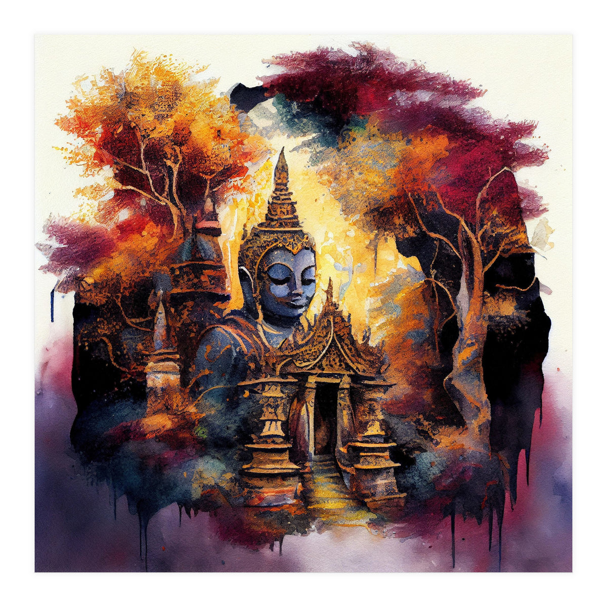 Autumn Forest Buddha Temple (Print Only)