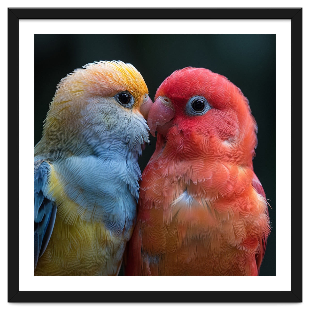 Two Lovebirds Nuzzling Close Up Portrait