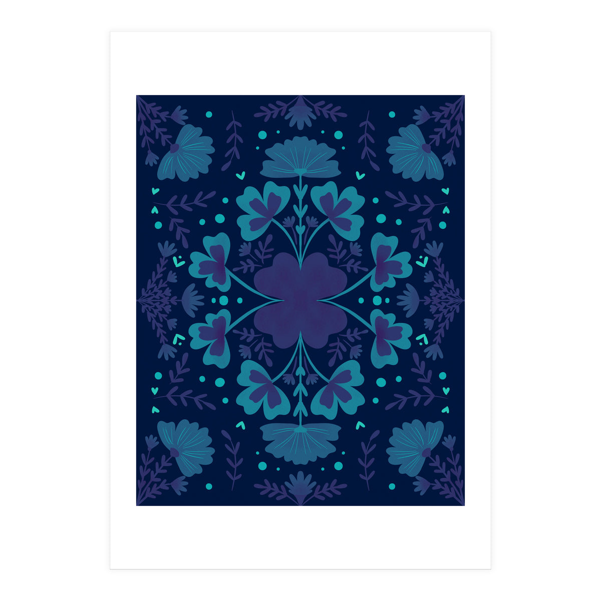 Clovers And Flowers Night Blue (Print Only)