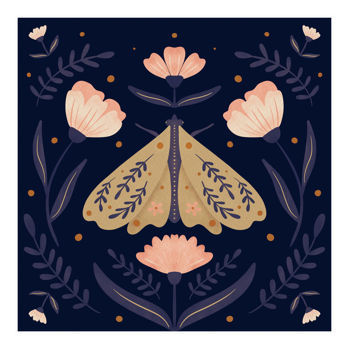 Moth And Flowers  (Print Only)