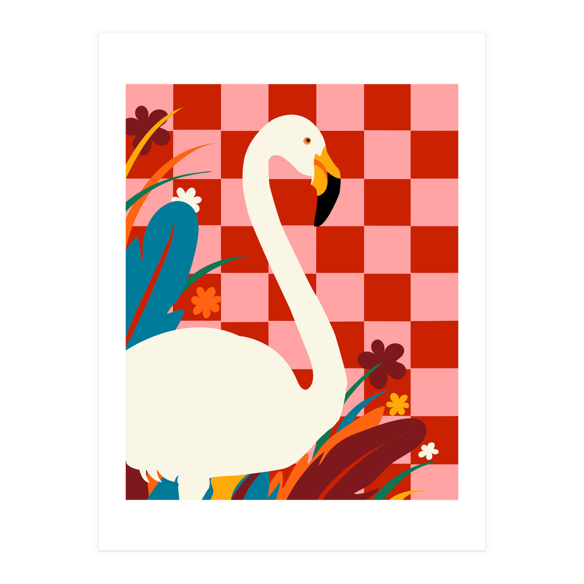 Checkers & The Great Egret, Wildlife Animals Maximalist Eclectic, Bold Heron Botanical Nature Jungle Bohemian (Print Only)