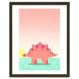 Stegosaurus Watercolor Art, Cute Dinosaur Nursery Print, Coral Dino Illustration thumbnail