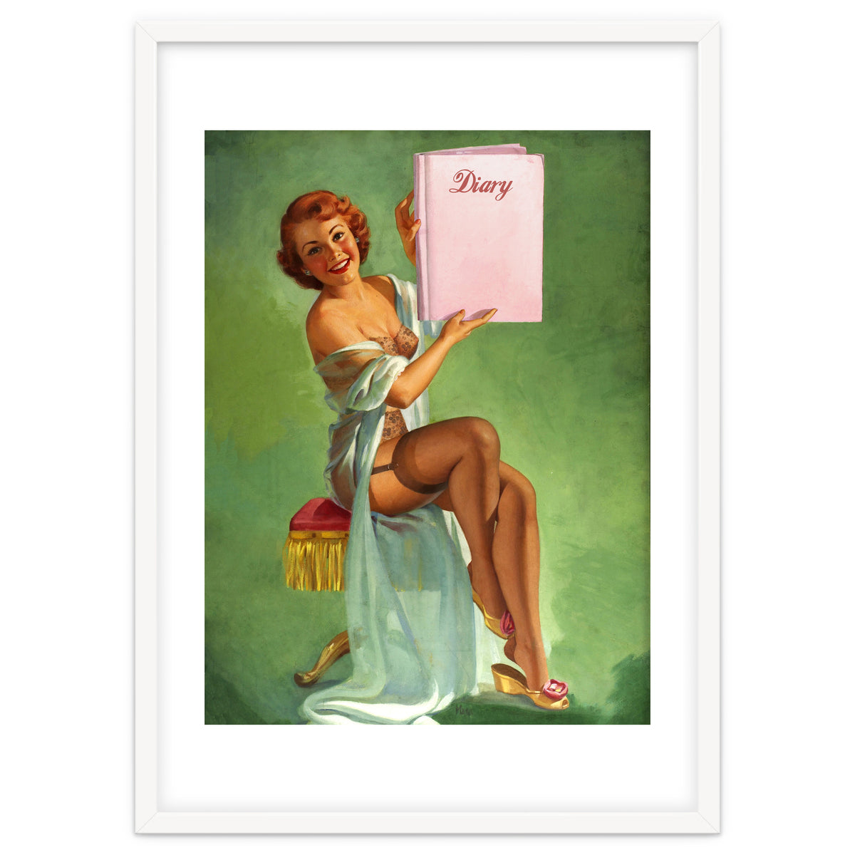 Pinup Girl Posing With Her Big Diary Book