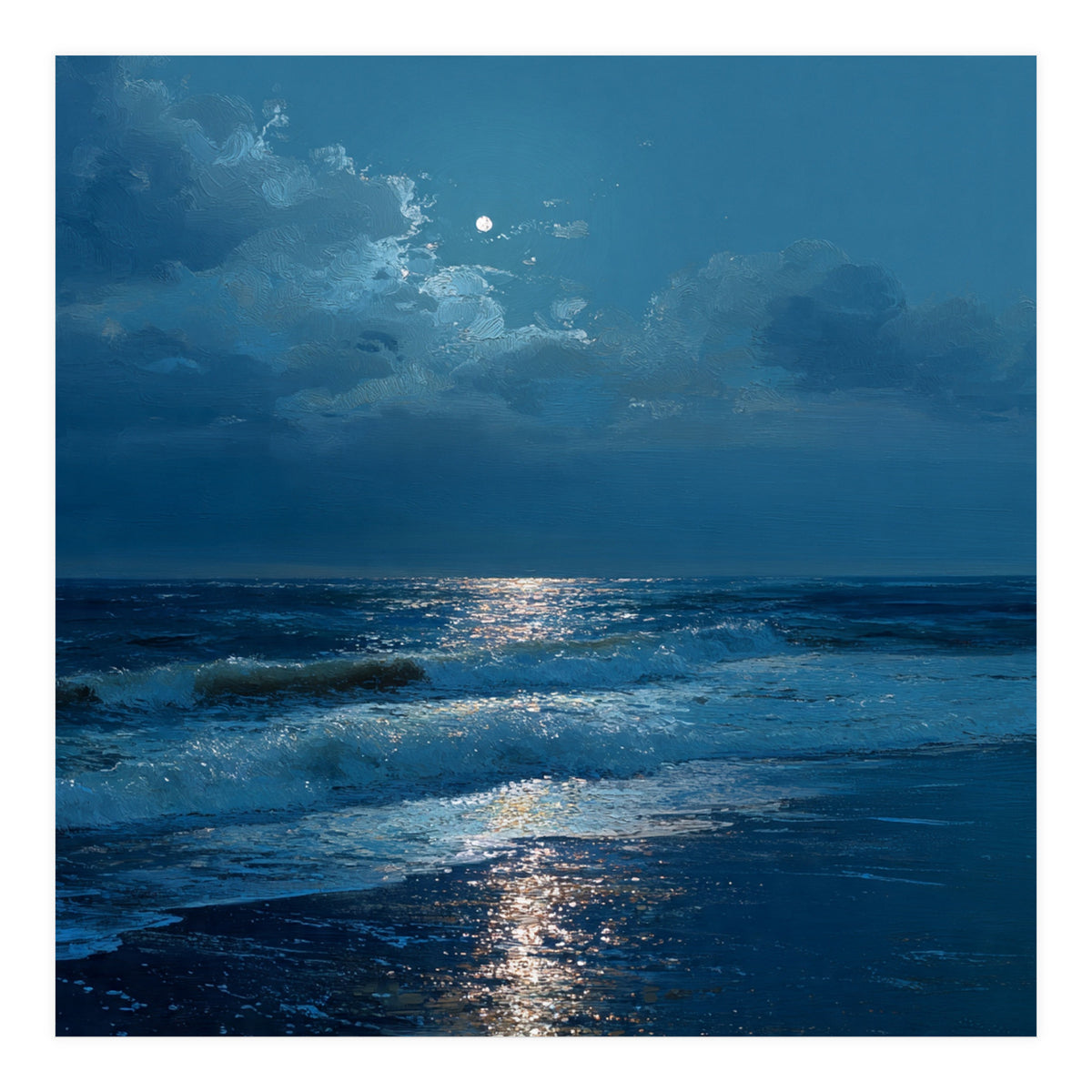 Moonlit Shoreline with Crashing Surf (Print Only)