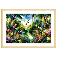 Watercolor Tropical Birds In The Jungle