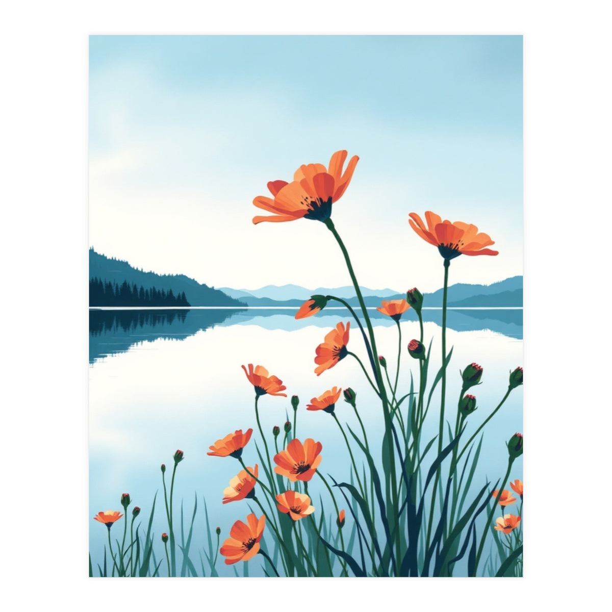 Flower And Lake (Print Only)