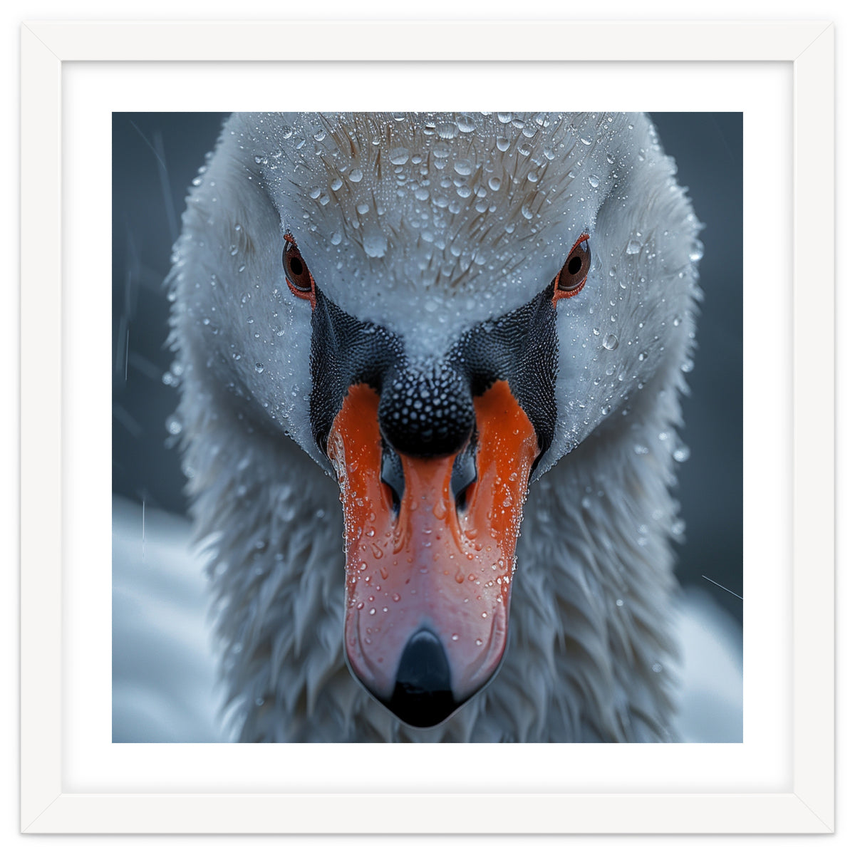 Close Up Of A Swan's Face With Water Droplets
