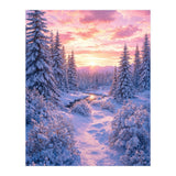 Winter Sunset Glow: Serene Snowy Forest and Frozen Creek (Print Only) thumbnail