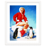 Pinup Sexy Woman Posing With Two Penguins thumbnail
