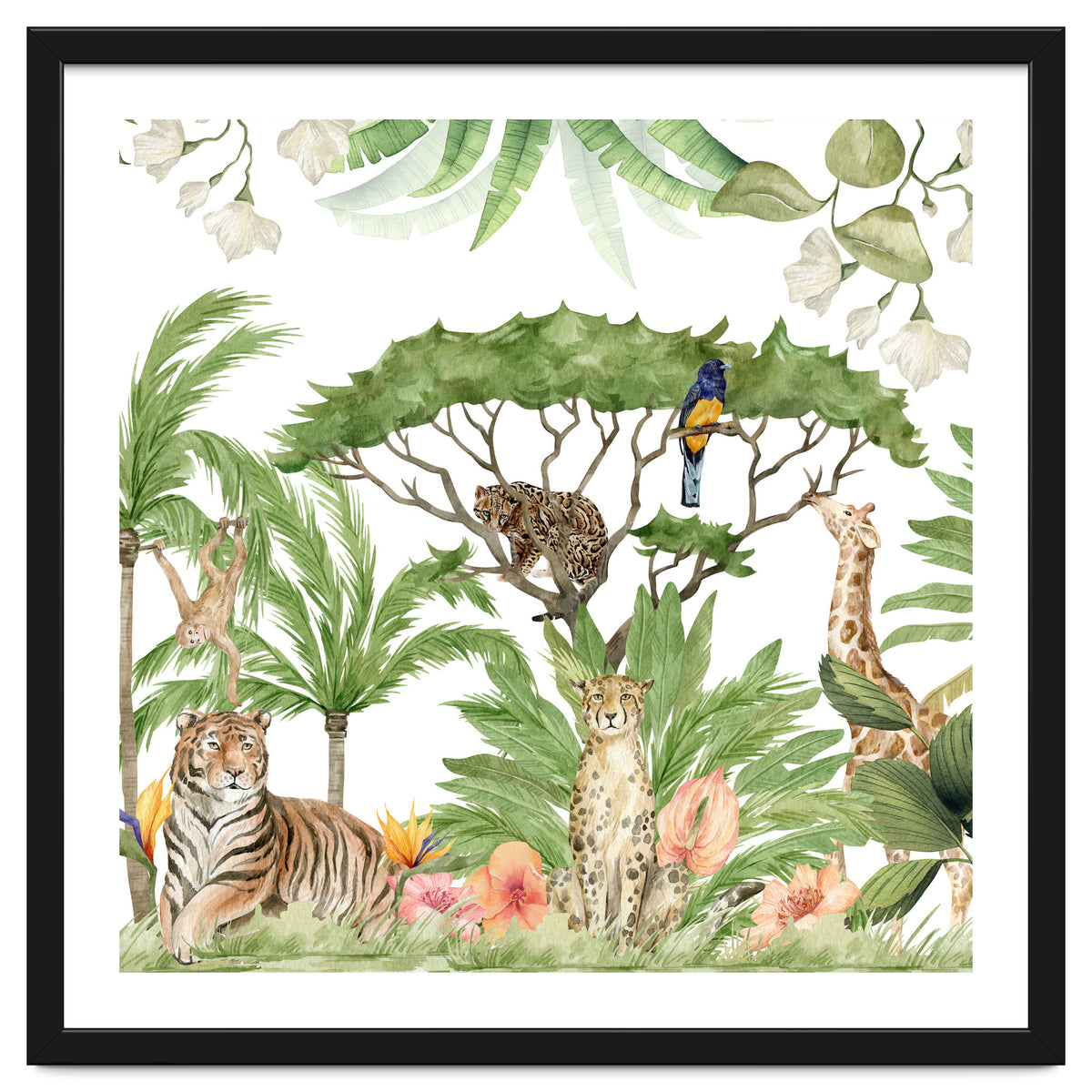 Watercolor Animals Savannah Landscape