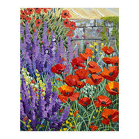 Vibrant Summer Poppy and Lavender Garden Oil Painting (Print Only)