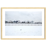 A seagull and snow covered houses thumbnail