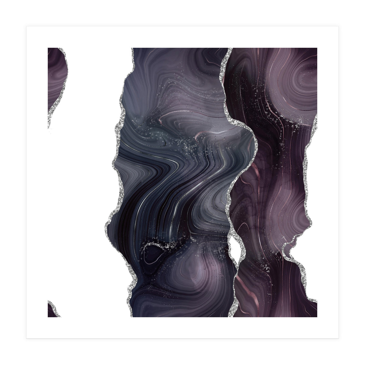 Black & Silver Glitter Agate Texture 06  (Print Only)