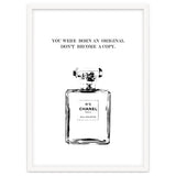Born Original, Fashion Perfume Bottle Quote Art, Coco Chanel, Chic Decor thumbnail