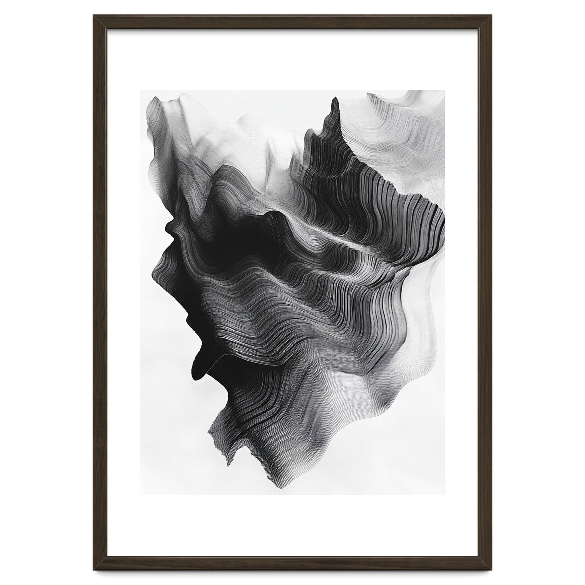 Abstract Black And White Wavy Lines Forming Organic Shapes