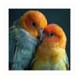 Lovebirds Couple Nuzzling With Orange And Yellow Feathers (Print Only) thumbnail