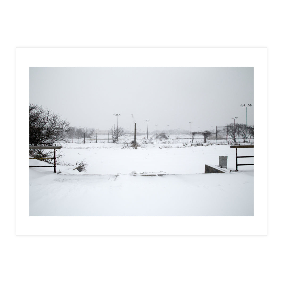 Baseball field covered in snow (Print Only)