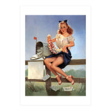 Countryside Pinup Girl Posing On A Fence With Love Letters And A Full Mailbox (Print Only) thumbnail