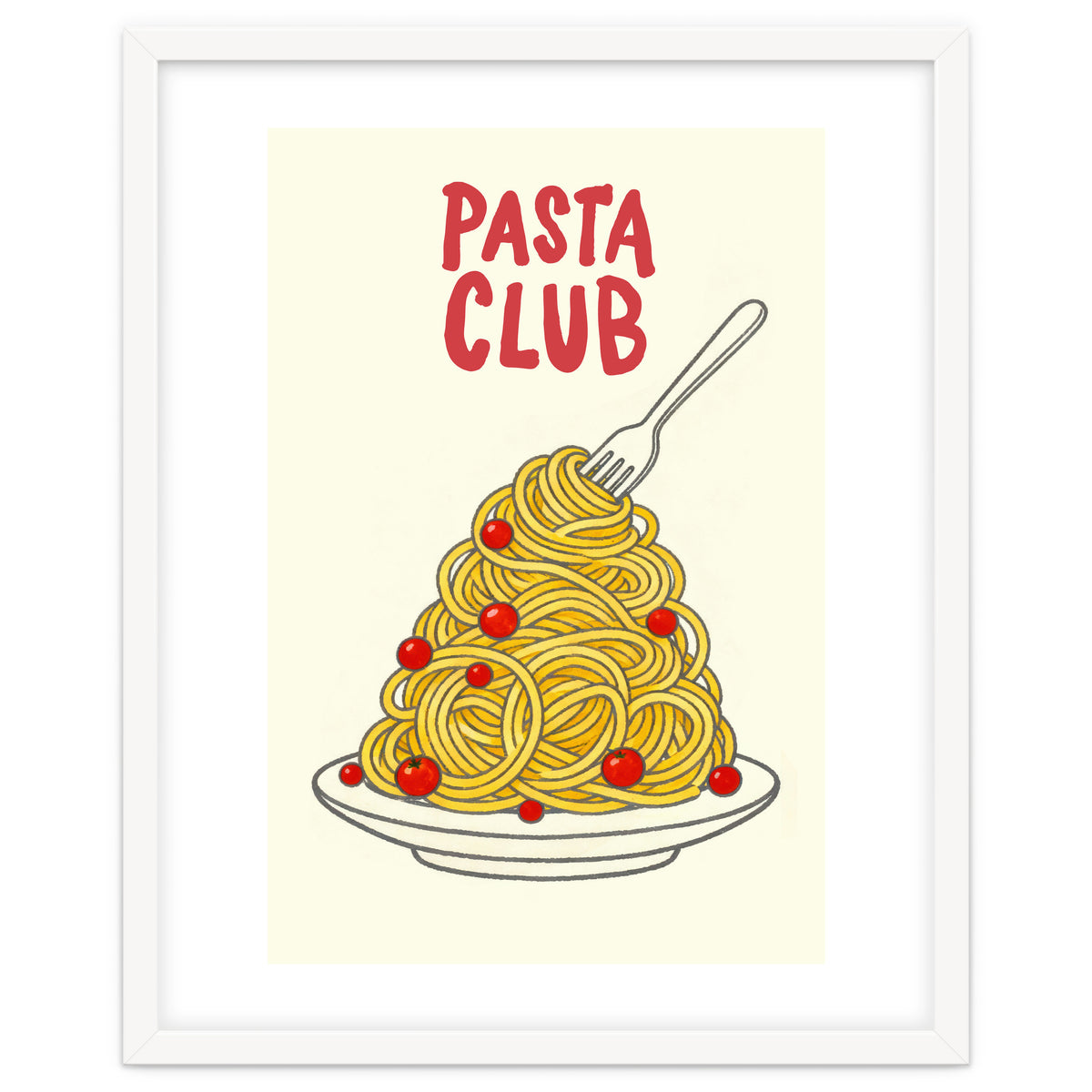 Pasta Club Illustration, Spaghetti and Tomatoes Art Print for Kitchen Wall Decor