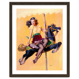 Pinup Sexy Girl Riding A Wooden Horse thumbnail