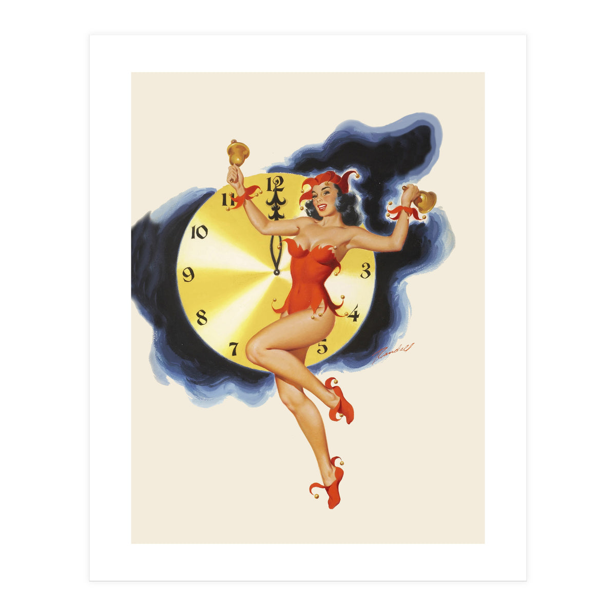Pinup Girl Celebrating New Year (Print Only)