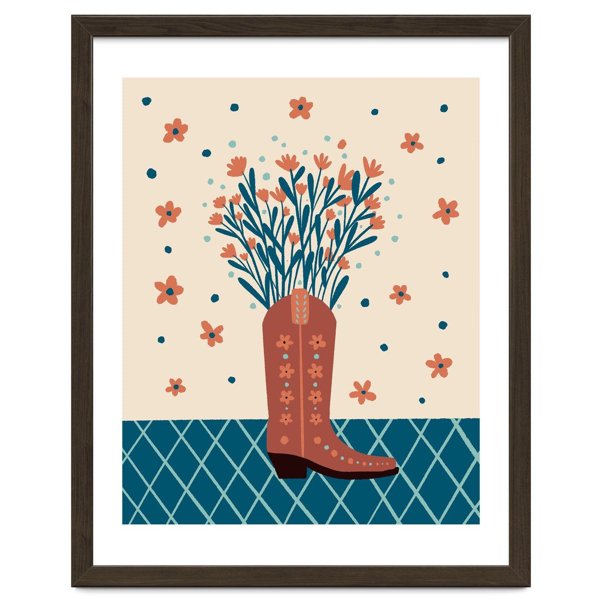 Mocha Cowboy boot with flowers