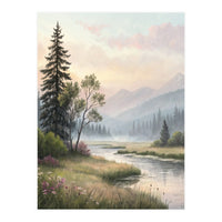 Dreamy Alpine Valley Landscape Painting (Print Only)