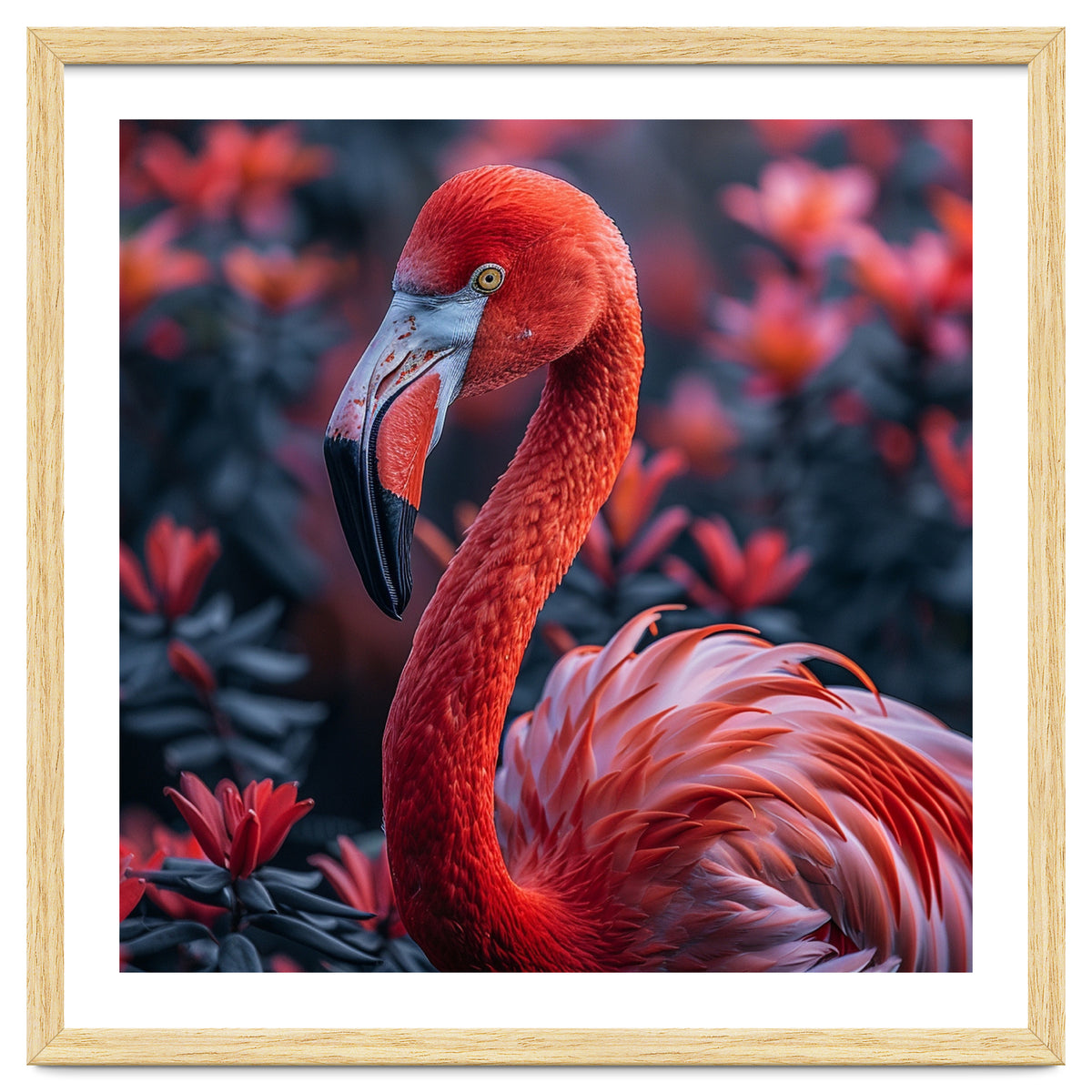 Vibrant Flamingo Portrait With Tropical Foliage