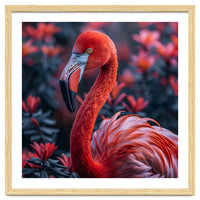 Vibrant Flamingo Portrait With Tropical Foliage