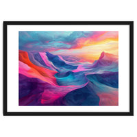Vibrant Abstract Mountain Landscape at Sunset