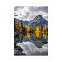 Golden Autumn Reflection: Majestic Mountain Wilderness Landscape (Print Only)