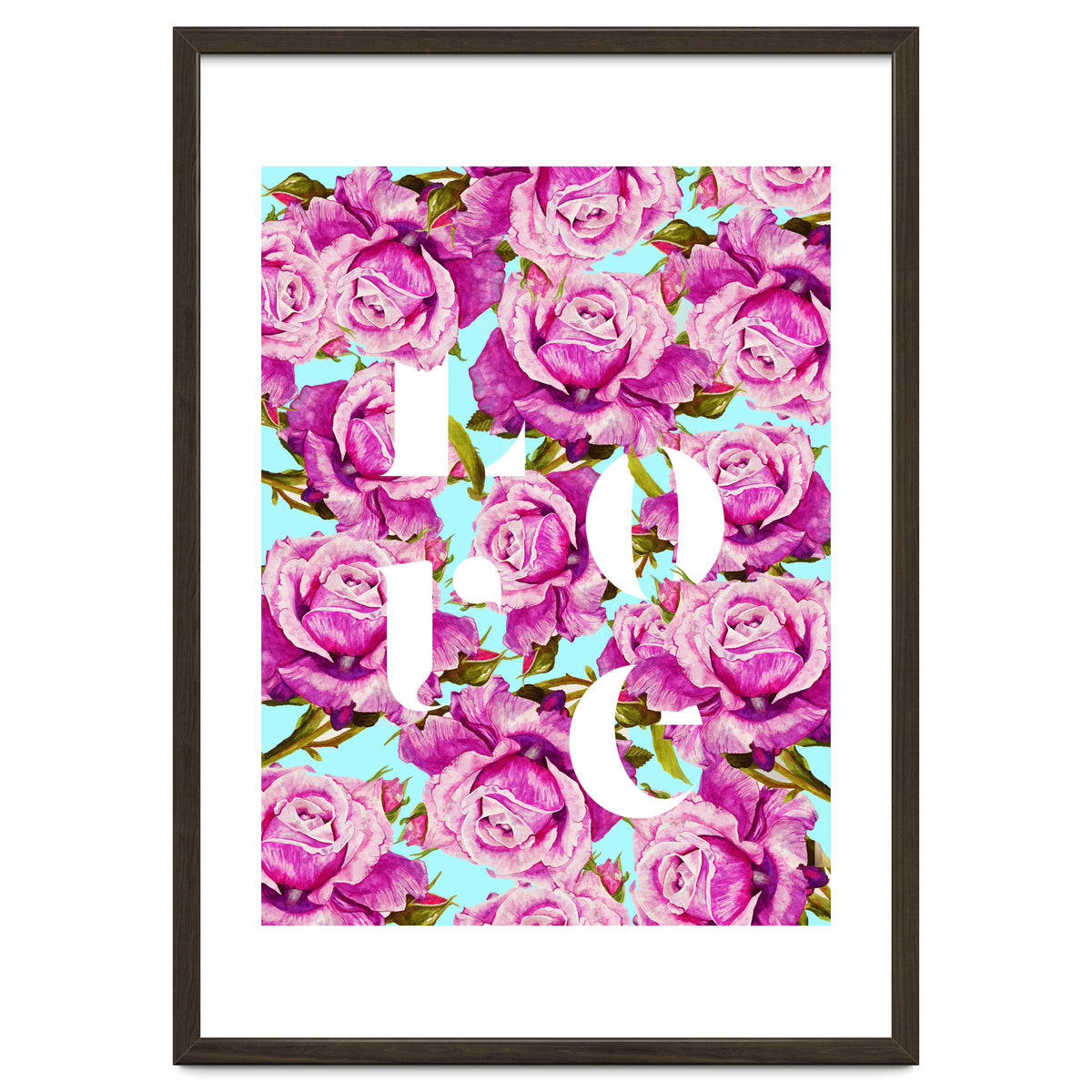 Love, Floral Typography Valentine's Graphic Design, Eclectic Modern Boho Botanical Rose Illustration