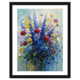 Vibrant Blue Delphinium and Red Rose Heavy Impasto Oil Painting thumbnail
