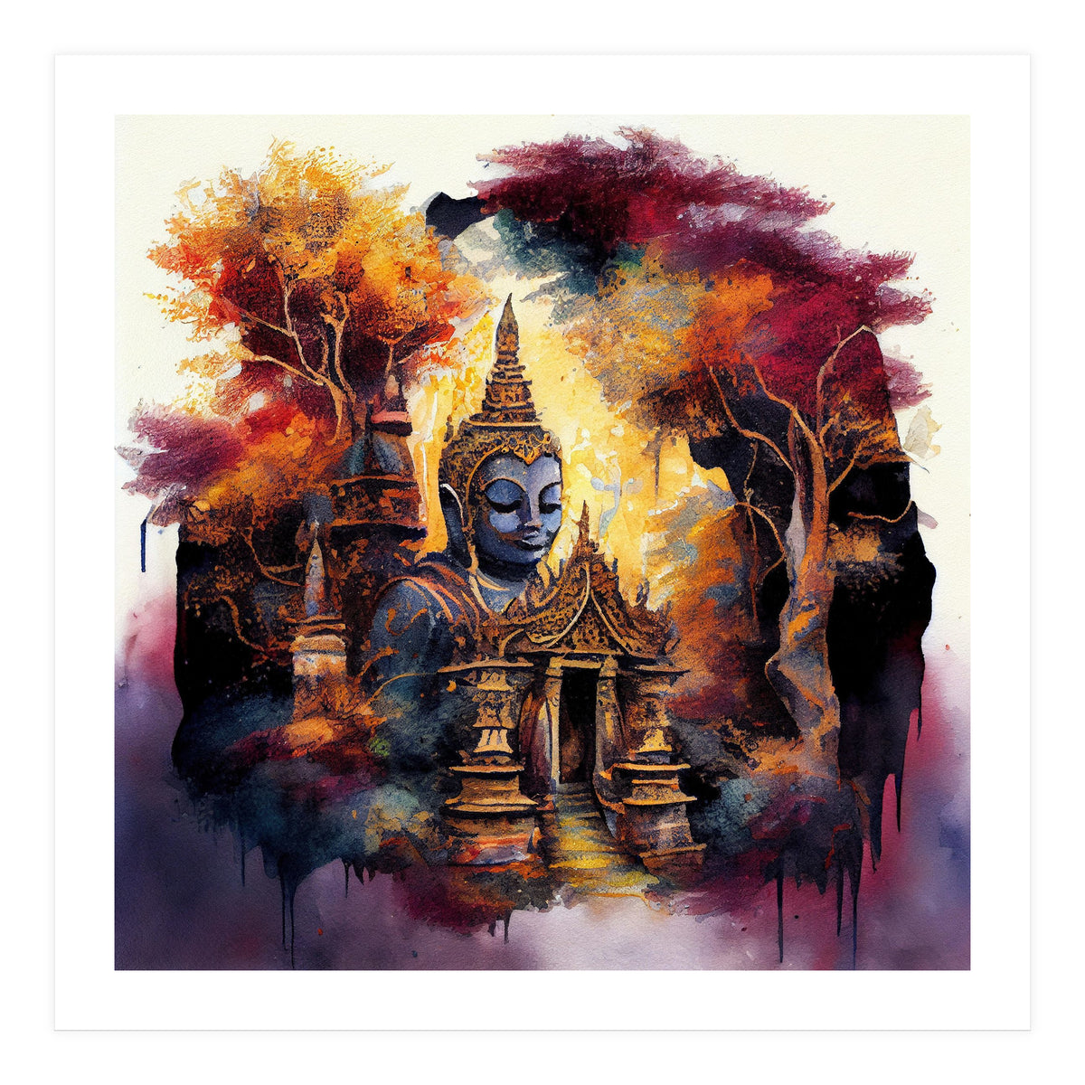 Autumn Forest Buddha Temple (Print Only)