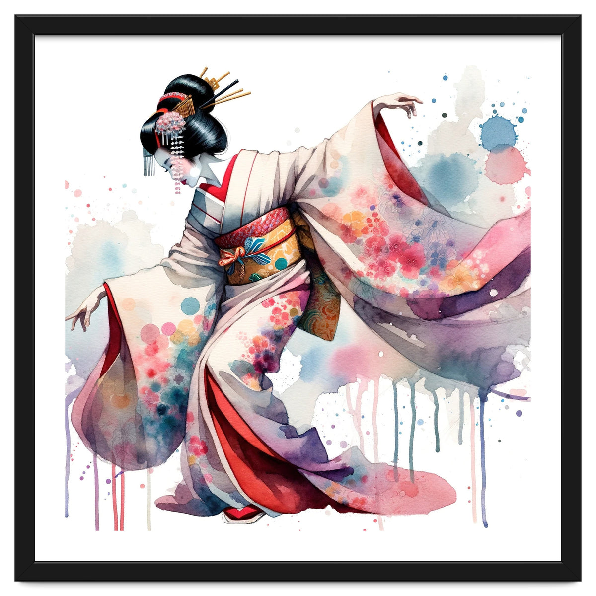 Geisha Dancer With Flowing Kimono
