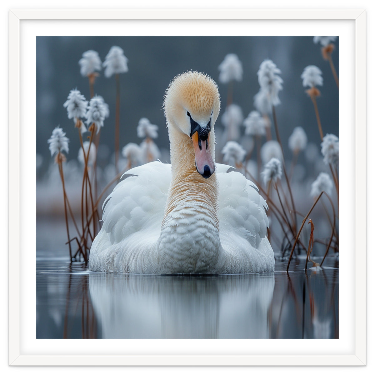 Swan Floating Serene On Calm Water