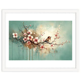 Bird Resting On Cherry Blossom Branch thumbnail