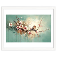 Bird Resting On Cherry Blossom Branch