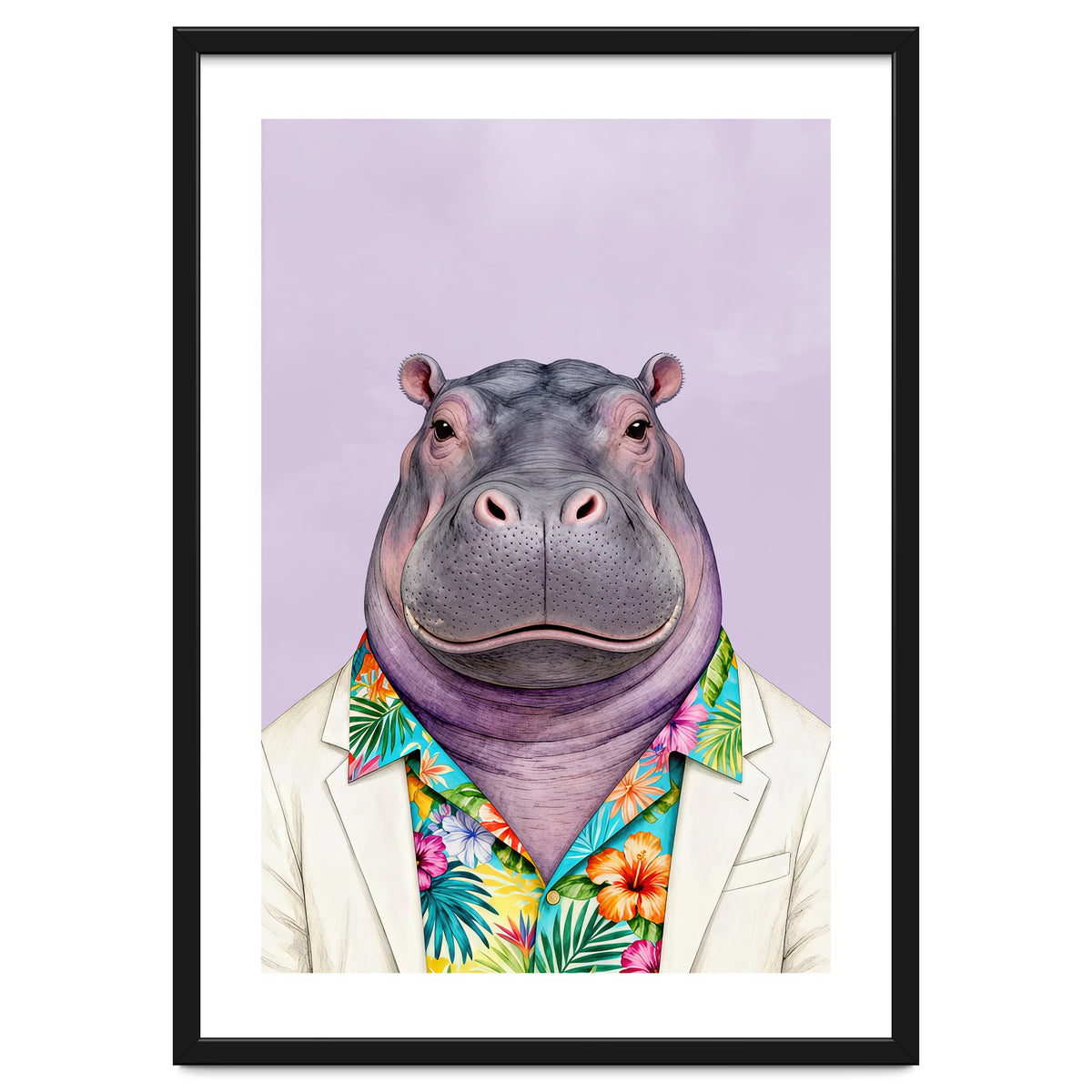 Hippopotamus in Gangster Havana Shirt