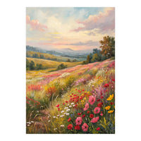 Serene Wildflower Meadow at Sunset Oil Painting (Print Only)