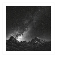 Starlit Mountain Majesty: Detailed Monochrome Milky Way (Print Only)