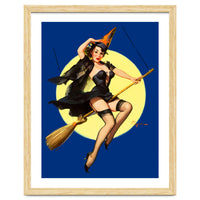 Pinup Sexy Witch Posing On A Broom