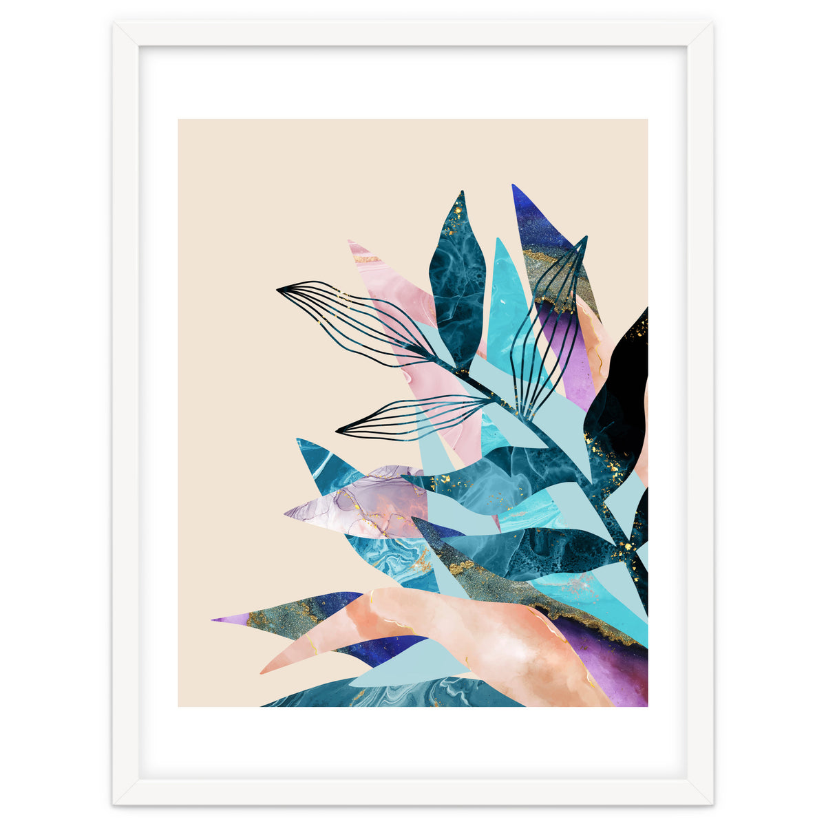 Marble Fantasy, Luxe Abstract Texture Botanical Concept, Eclectic Graphic Design Bohemian Contemporary