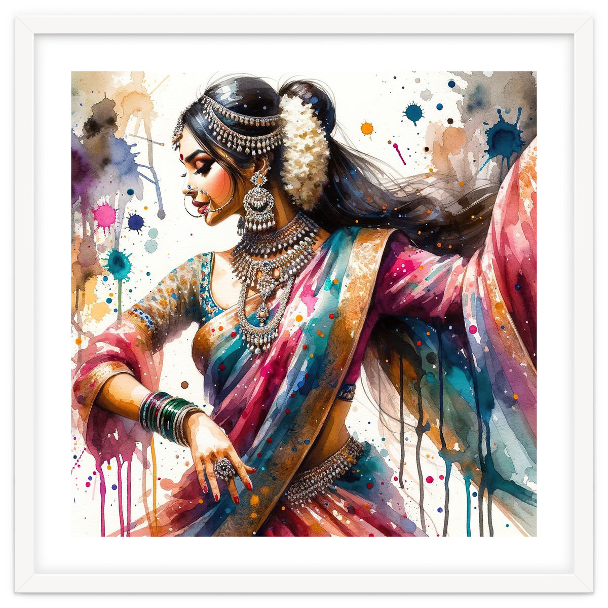 Hindu Woman Dancer With Jewelry And Sari