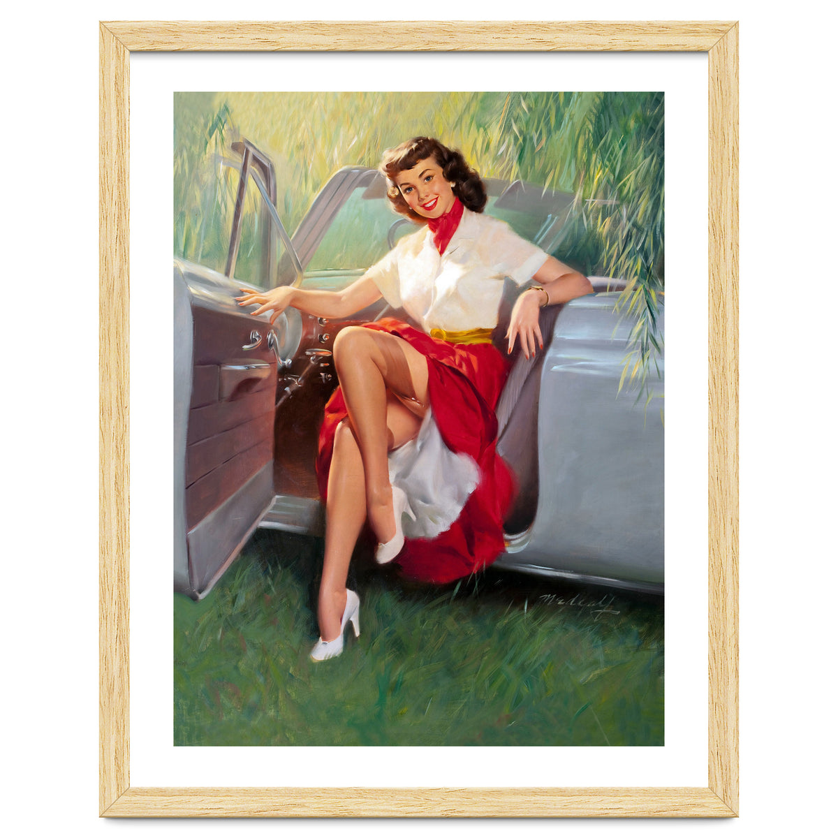 Sexy Pinup Woman Posing In Convertible Car