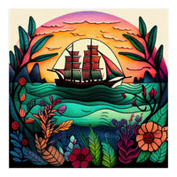 Folk Sunset Sailing Ship (Print Only)